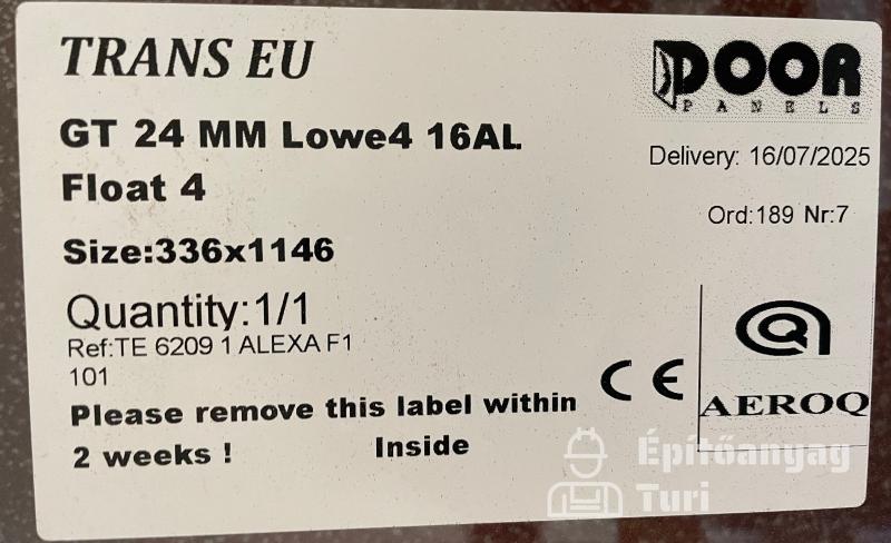 TRANS EU GT 24 MM Lowe4 16AL Float 4 tetőtéri ablak 336x1146 mm - új